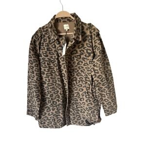 Ellison Womens Leopard Print Zip Front Collared Jacket Brown Size Small NEW